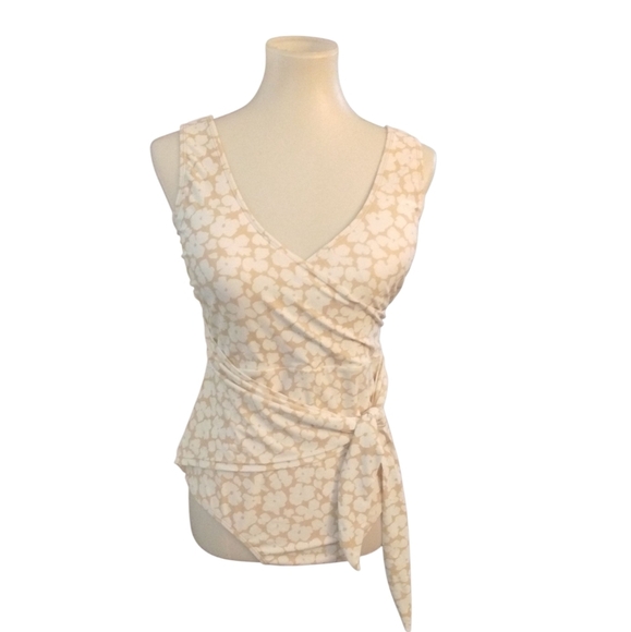 CORAL REEF | PALM BEACH Women's One Piece Swimsuit Tan & White Bathing Suit L - Picture 1 of 11